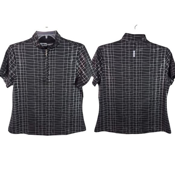Jamie Sadock Black Silver Short Sleeve 1/4 Zip Short Sleeve Activewear Shirt M - Picture 1 of 1
